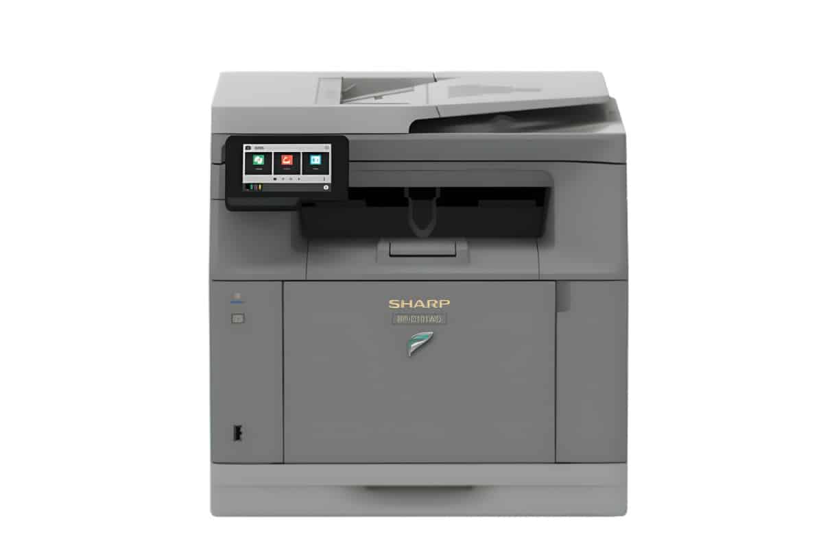 Powers-business-machines-bp c131pw-bp-c131wd Sharp multifunction office printer with touchscreen display for business printing, scanning, and copying.